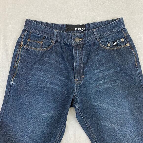 MECCA 90s Y2K Straight Leg Jeans Men 36x34 (36x33) Dark Wash Blue Denim Slim Fit - Picture 3 of 11